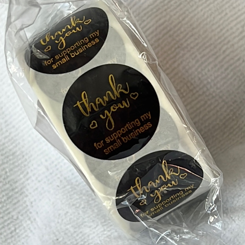 500 Thank you stickers 1” black and gold